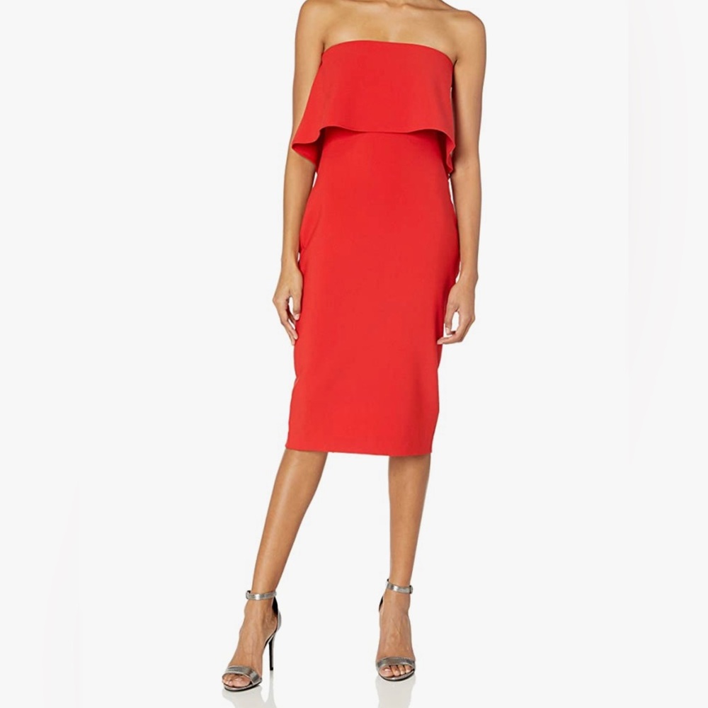 Likely Driggs Solid Red Strapless Popover Sheath Cocktail Dress Size 4